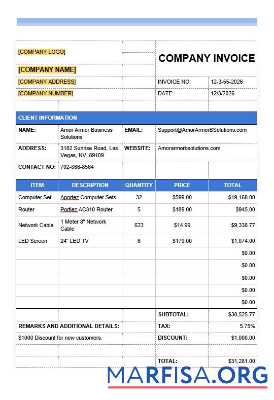 Printable Sample IT Company Invoice Template